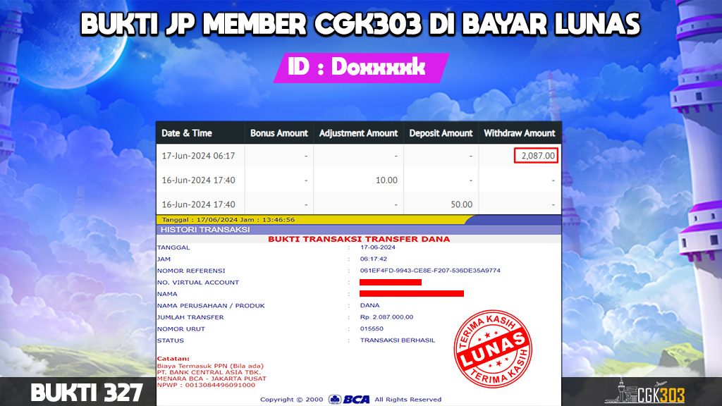 BUKTI MEMBER CGK303 JP DI BAYAR LUNAS | ID : Cinxxx2